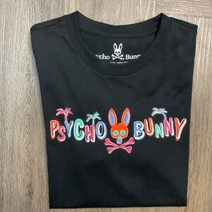 Psycho Bunny T Shirt‎ Mens 2 XXS Black Jackson Hand Drawn Palm Tree Skull Logo